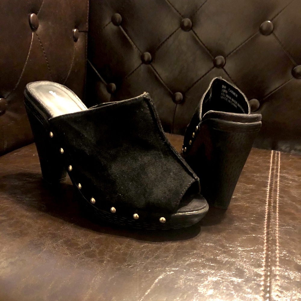 Black Faux Suede Mules
